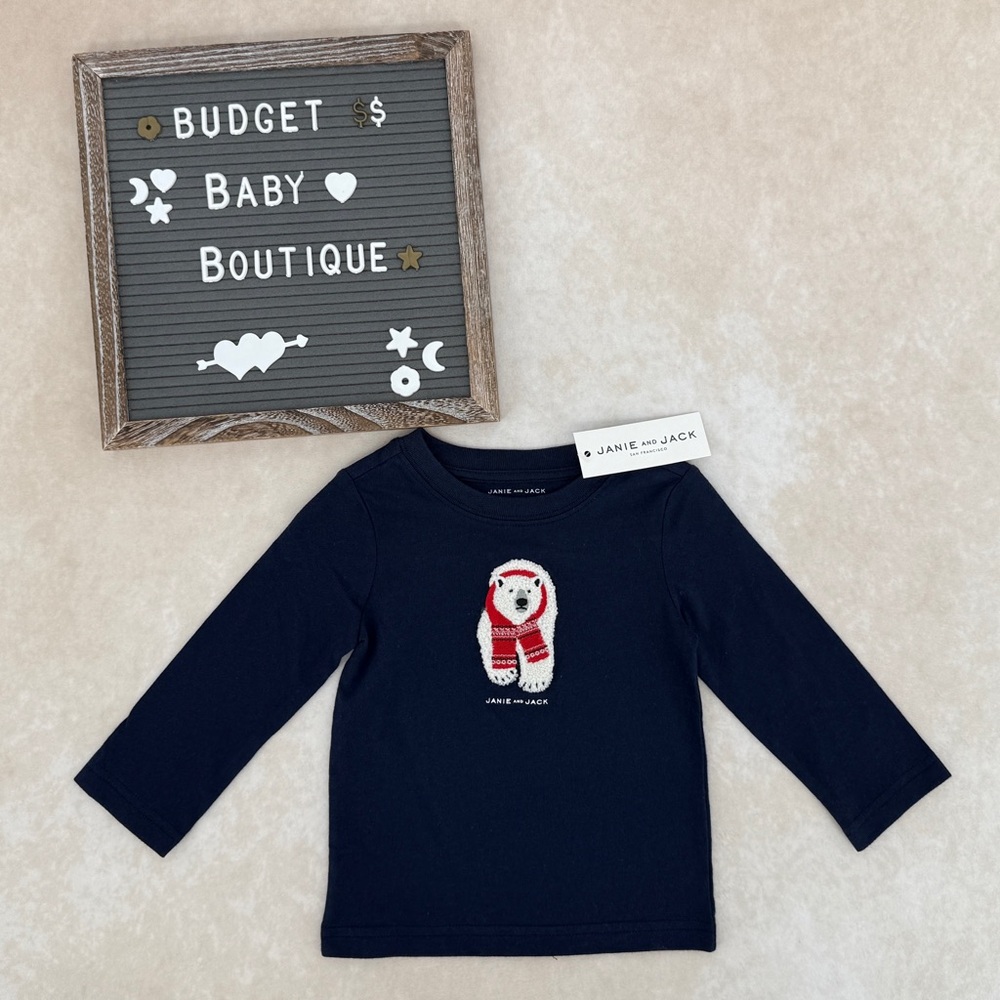 New Janie and Jack Navy Long Sleeve Polar Bear Tee